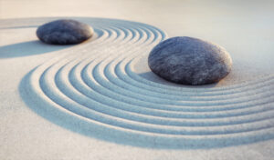 Japanese Zen Garden With Textured Sand Waves